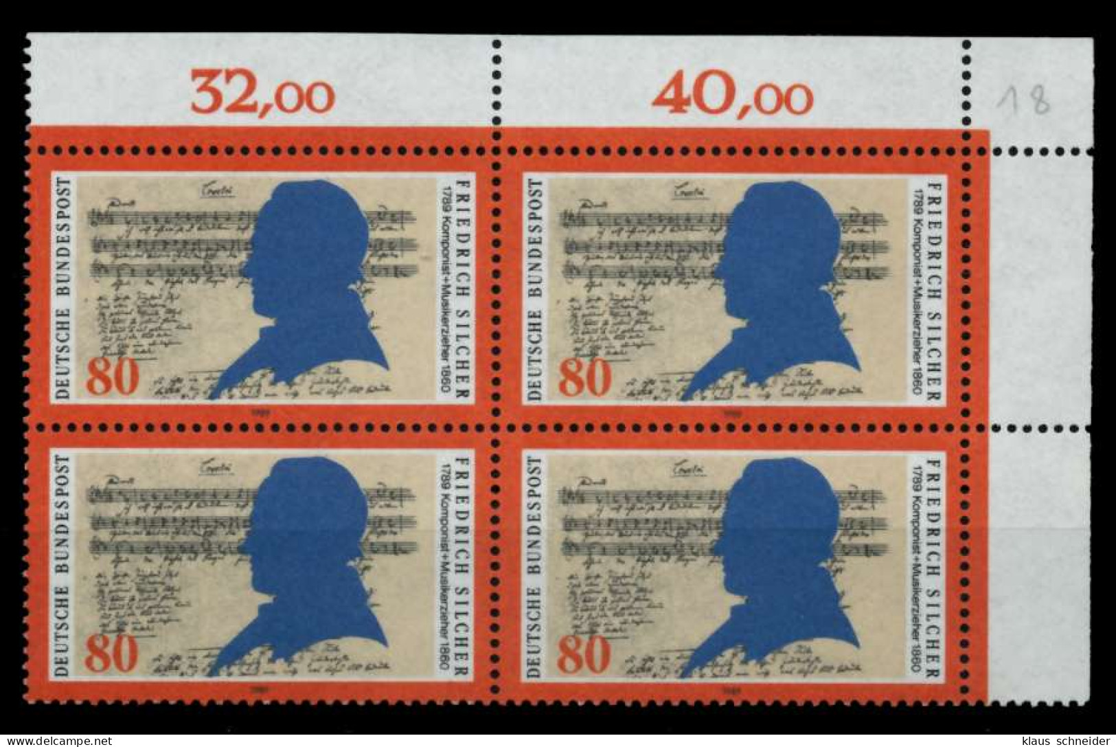 BRD 1989 Nr 1425 Postfrisch VIERERBLOCK ECKE-ORE X76CC92 - Unused Stamps