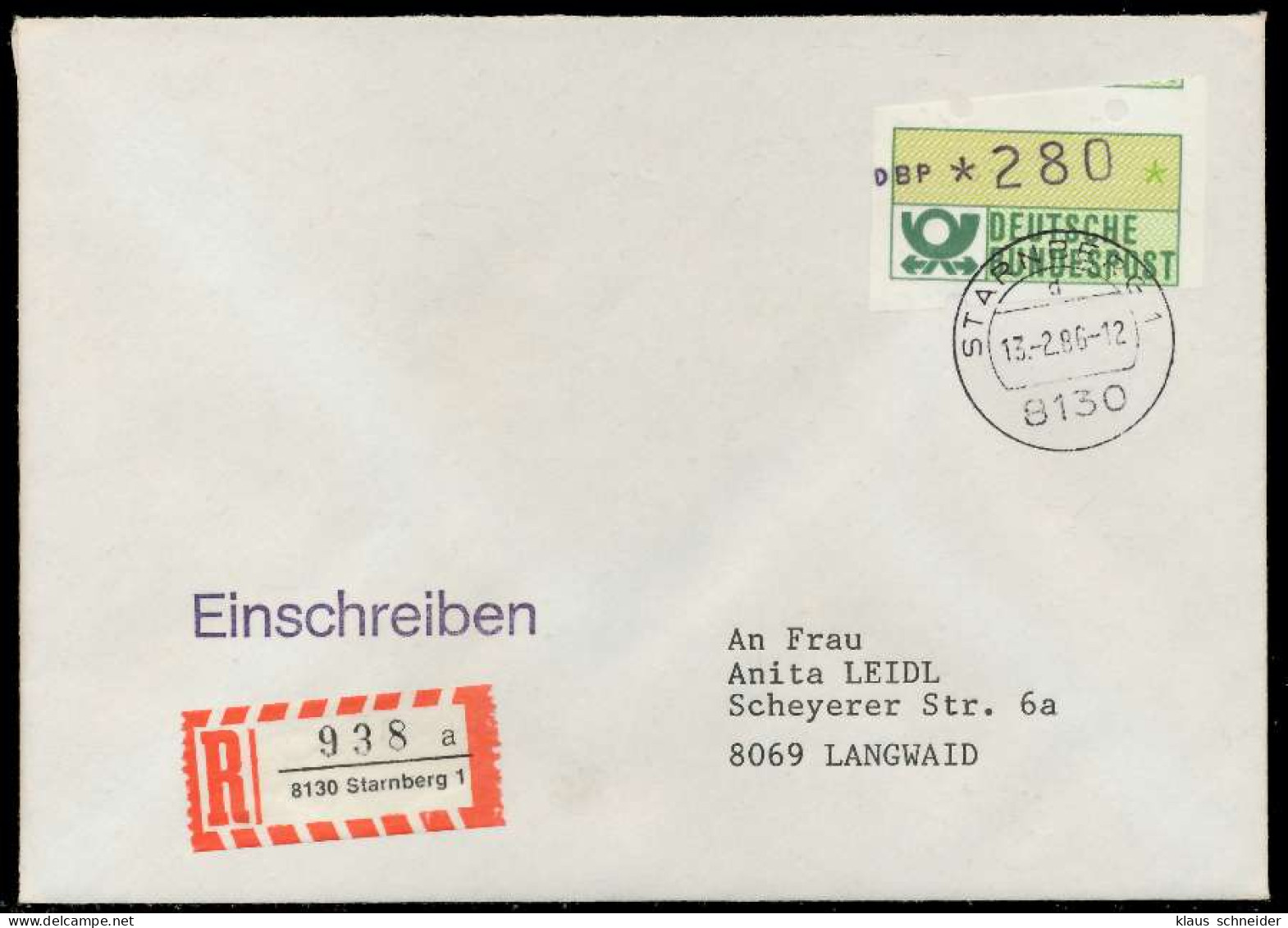 BRD ATM1-280 BRIEF EF STARNBERGER SPRINGER X7E21FA - Timbres De Distributeurs [ATM]