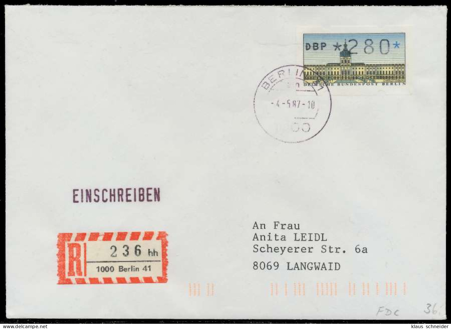 BERLIN ATM 1-280 BRIEF EINSCHREIBEN FDC X7E4622 - Cartas & Documentos