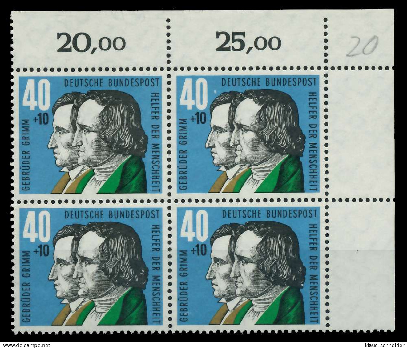 BRD 1959 Nr 325 Postfrisch VIERERBLOCK ECKE-ORE X7E8476 - Unused Stamps