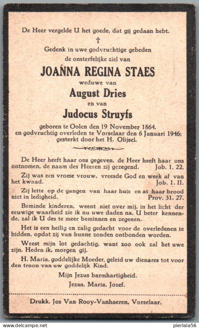 Bidprentje Olen - Staes Joanna Regina (1864-1946) - Imágenes Religiosas