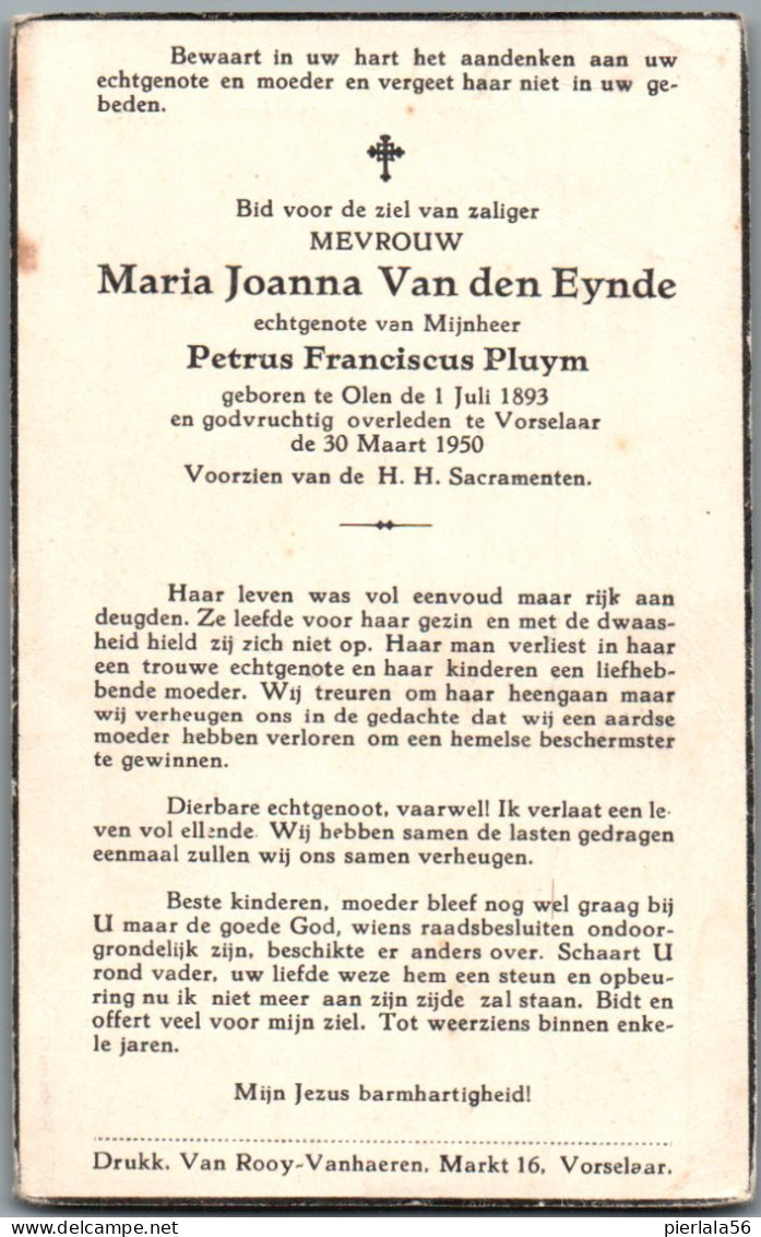 Bidprentje Olen - Van Den Eynde Maria Joanna (1893-1950) - Devotieprenten