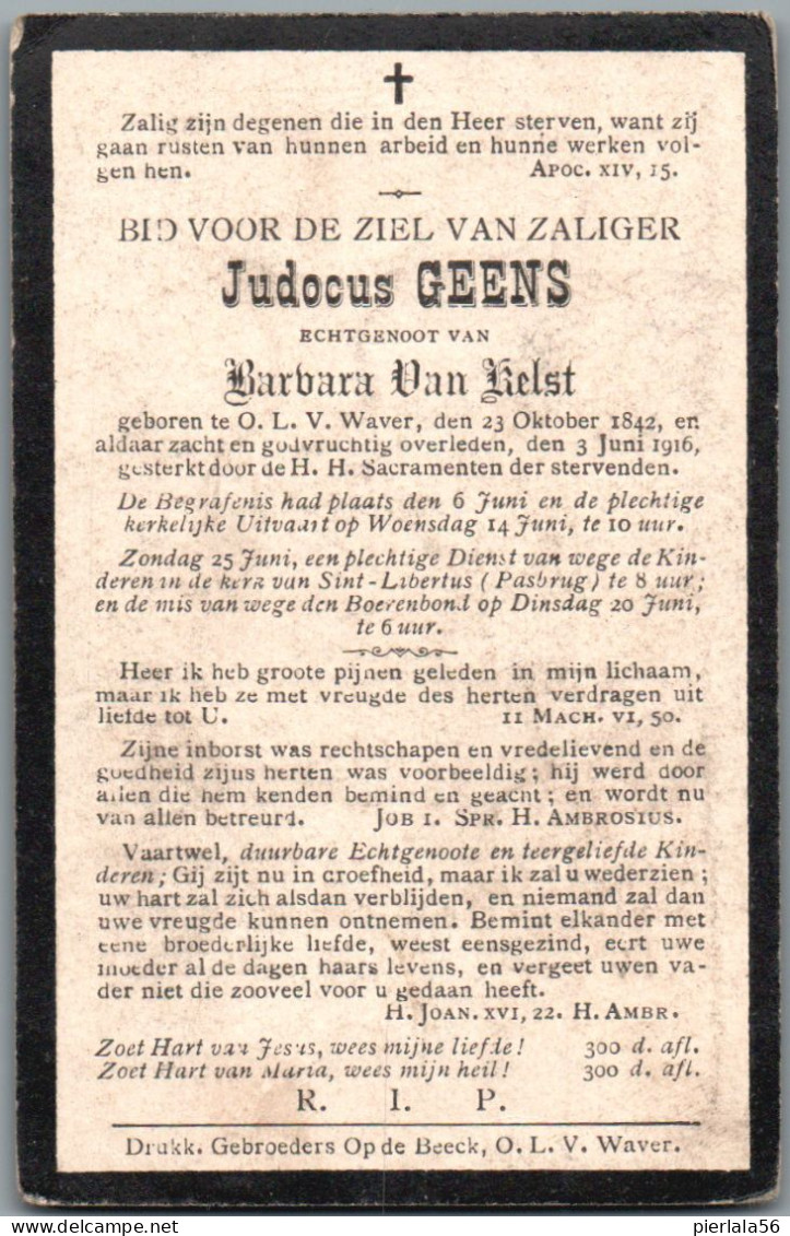 Bidprentje OLV-Waver - Geens Judocus (1842-1916) - Devotieprenten