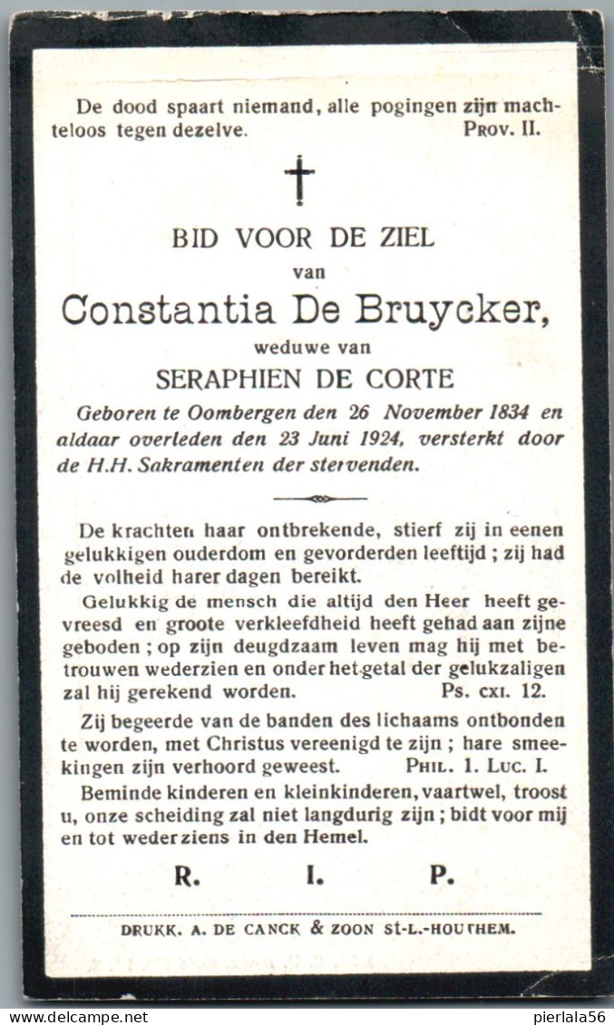 Bidprentje Oombergen - De Bruycker Constantia (1834-1924) - Devotieprenten