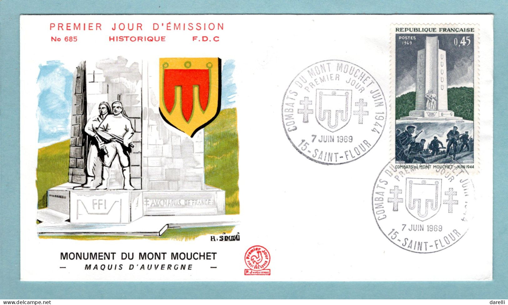 FDC France 1969 - Les Combats Du Mont-Mouchet - YT 1604 - 15 Saint Flour - 1960-1969