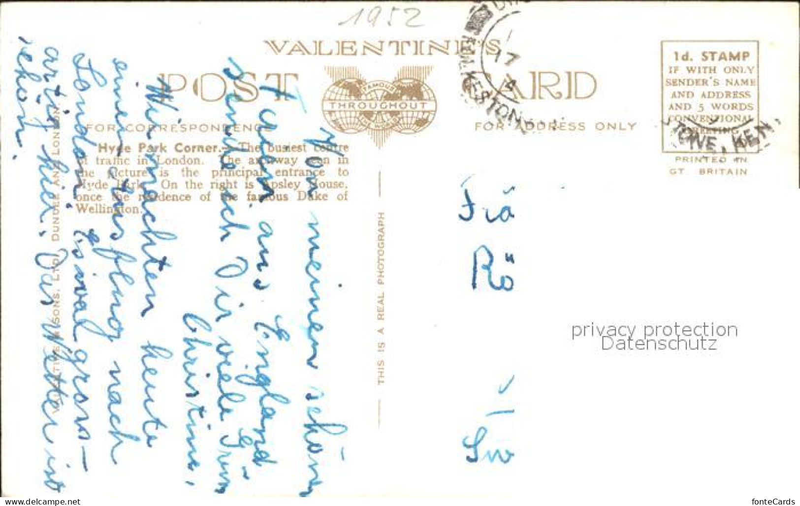11777443 London Hyde Park Corner Doppeldeckerbus Valentine's Post Card - Other & Unclassified