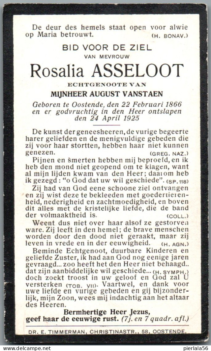 Bidprentje Oostende - Asseloot Rosalia (1866-1925) - Devotieprenten