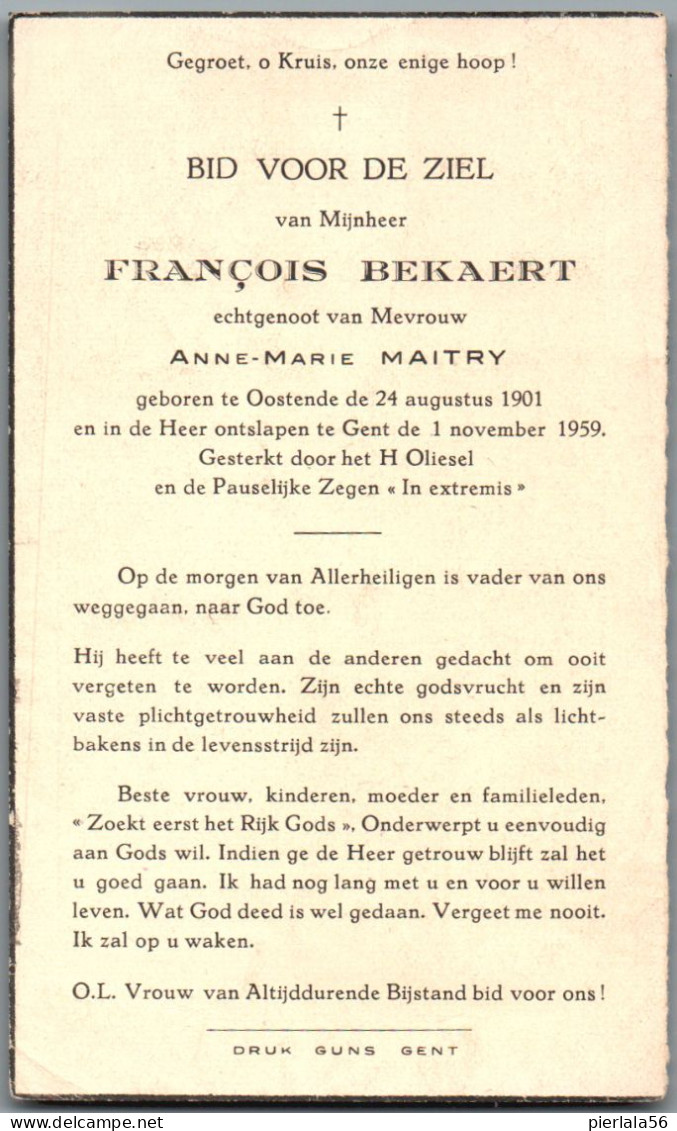 Bidprentje Oostende - Bekaert François (1901-1959) - Devotion Images