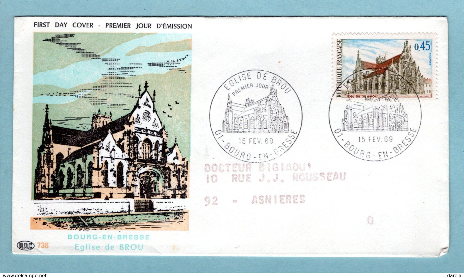 FDC France 1969 - Eglise De Brou - YT 1582 - 01 Bourg En Bresse - 1960-1969