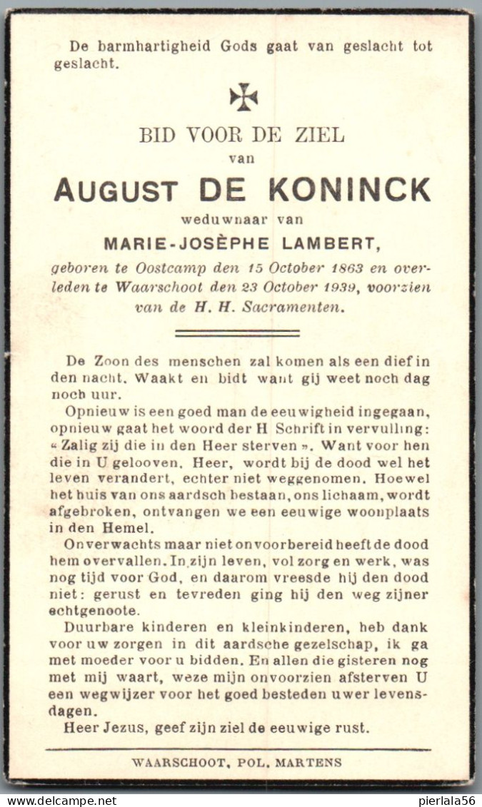 Bidprentje Oostkamp - De Koninck August (1863-1939) - Imágenes Religiosas