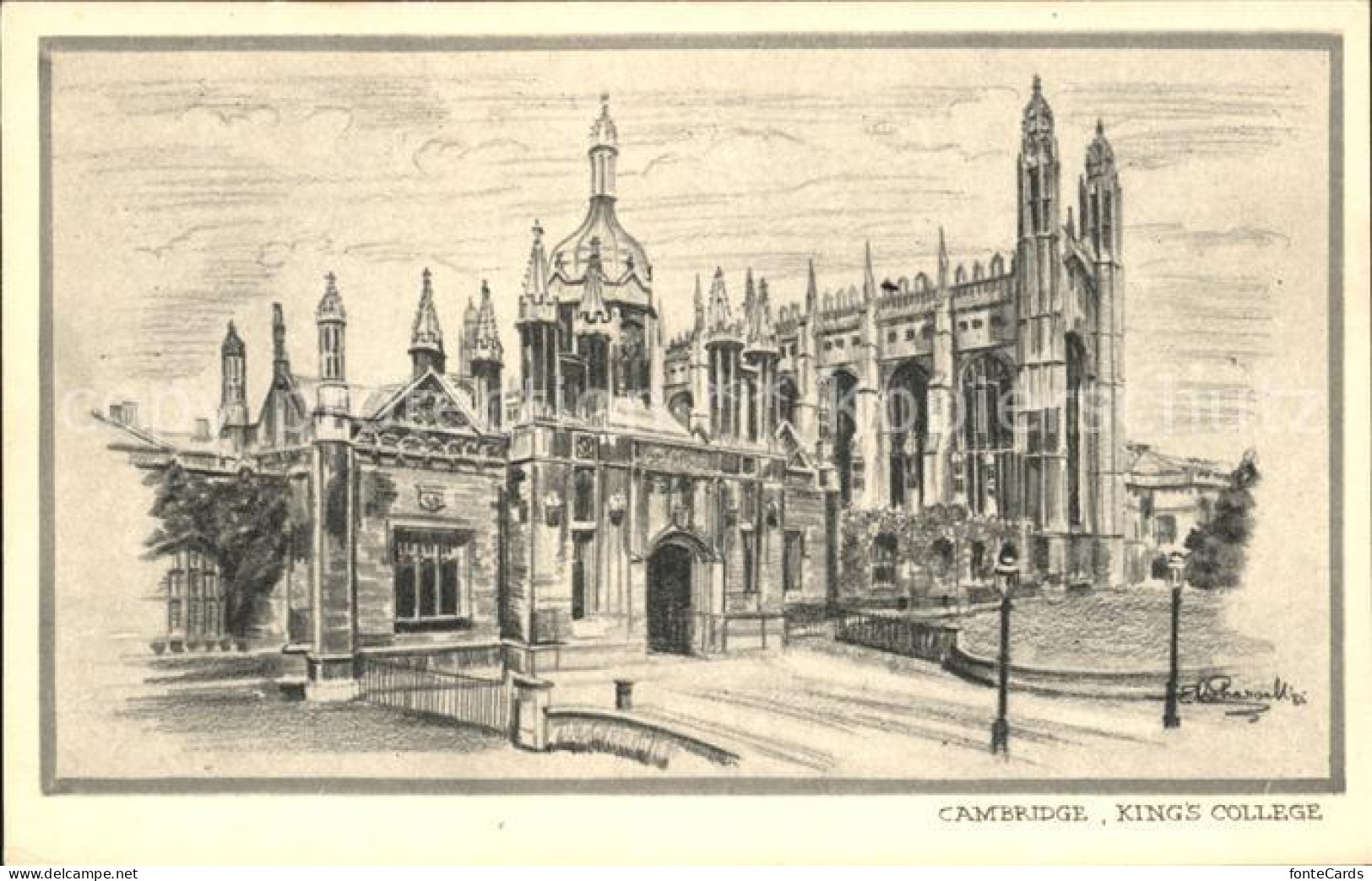 11777379 Cambridge Cambridgeshire King's College Drawing Kuenstlerkarte Cambridg - Andere & Zonder Classificatie