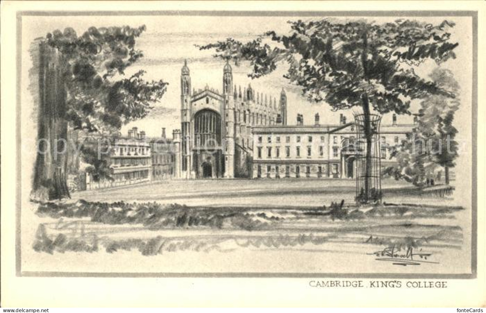11777376 Cambridge Cambridgeshire King's College Drawing Kuenstlerkarte Cambridg - Other & Unclassified