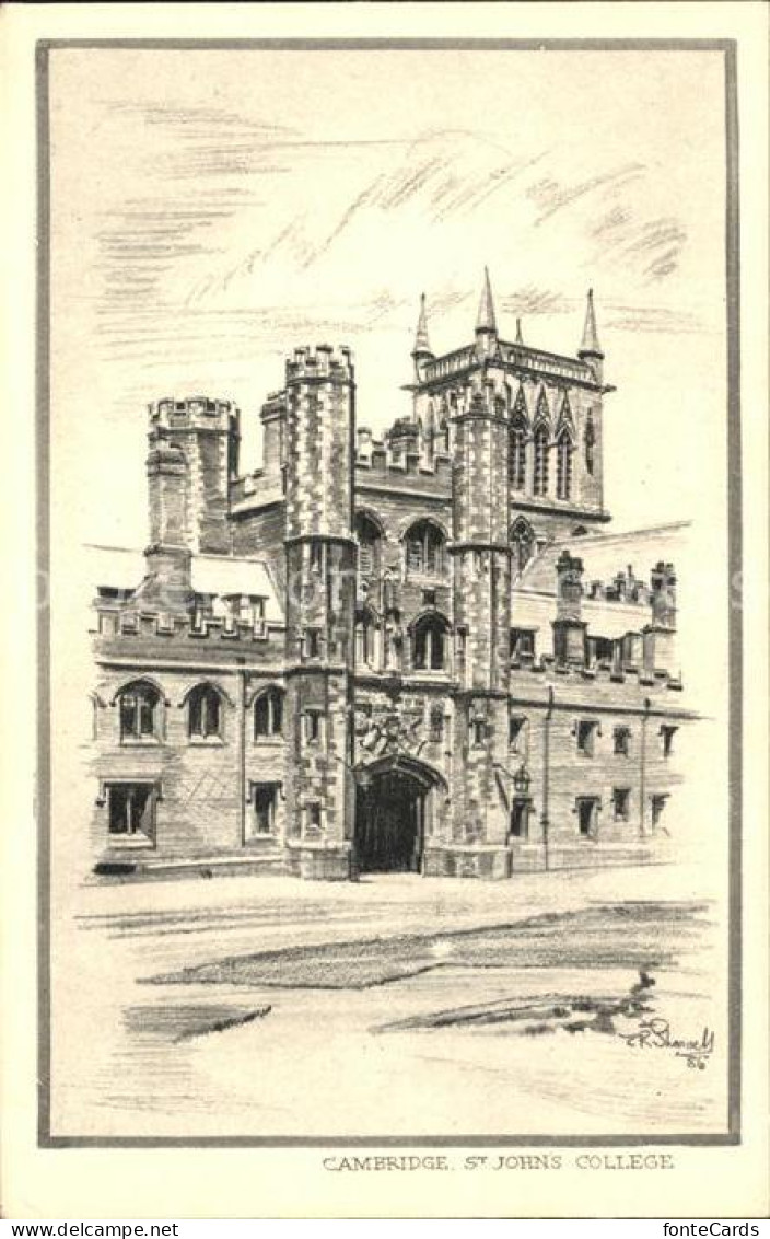 11777374 Cambridge Cambridgeshire St John's College Drawing Kuenstlerkarte Cambr - Andere & Zonder Classificatie