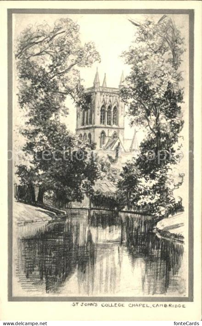 11777372 Cambridge Cambridgeshire St John's College Chapel Drawing Kuenstlerkart - Sonstige & Ohne Zuordnung