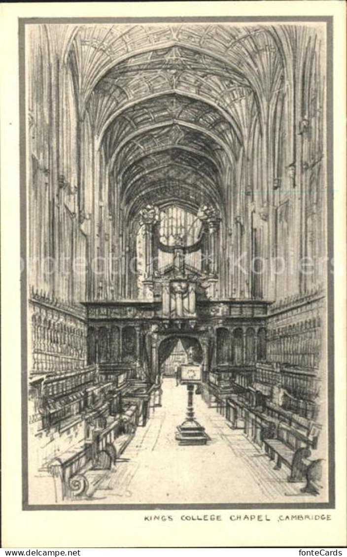 11777371 Cambridge Cambridgeshire King's College Chapel Drawing Kuenstlerkarte C - Autres & Non Classés