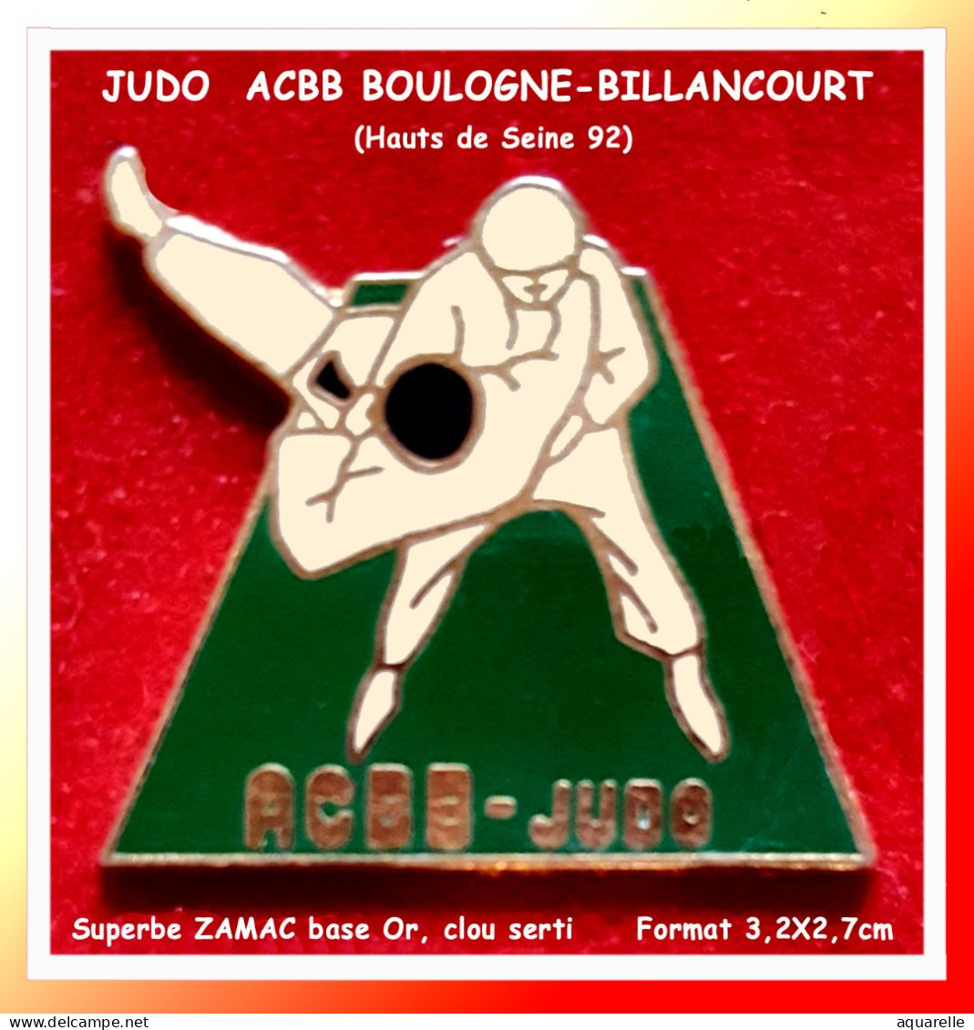 SUPER PIN'S "JUDO ACBB" De BOULOGNE BILLANCOURT En ZAMAC Base Or, Format 3,2X2,7cm - Natación