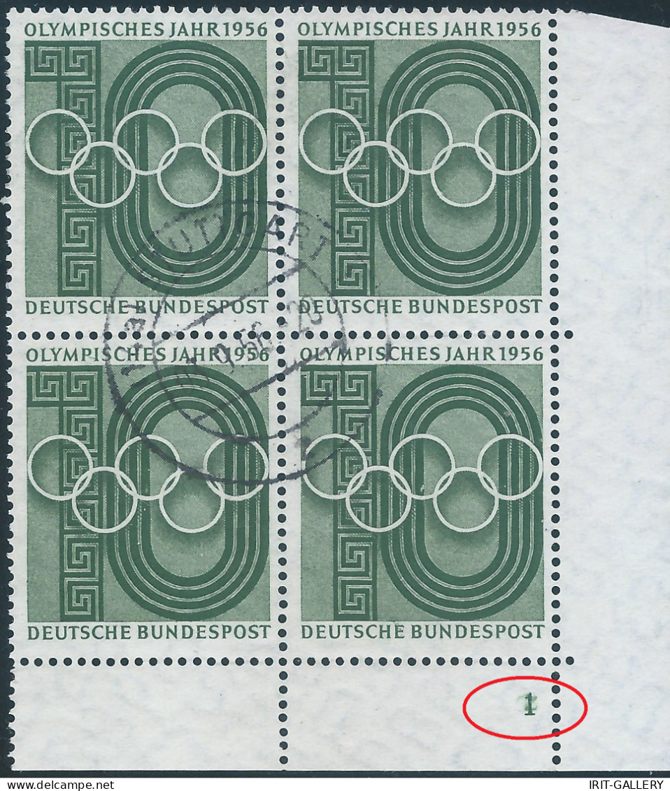 Germany-Deutschland,Deutsche Bundespost 1956 Olympic Year,in Block Of Four Stamps Obliterated - Gebraucht