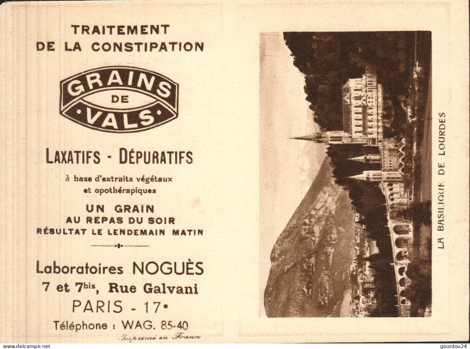Pub Grains De VALS - La Basilique De Lourdes - 1941 - Small : 1941-60