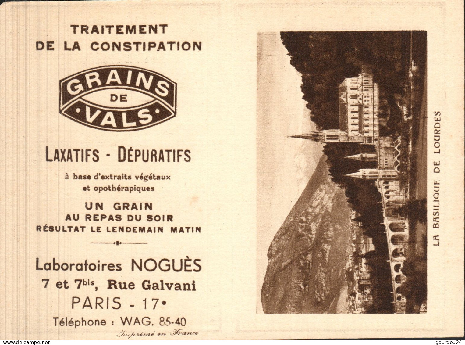 Pub Grains De VALS - La Basilique De Lourdes - 1941 - Tamaño Pequeño : 1941-60