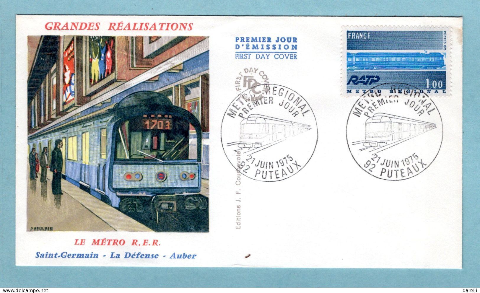 FDC France 1975 - Métro Régional - RATP - YT 1804 -  82 Puteaux - 1970-1979