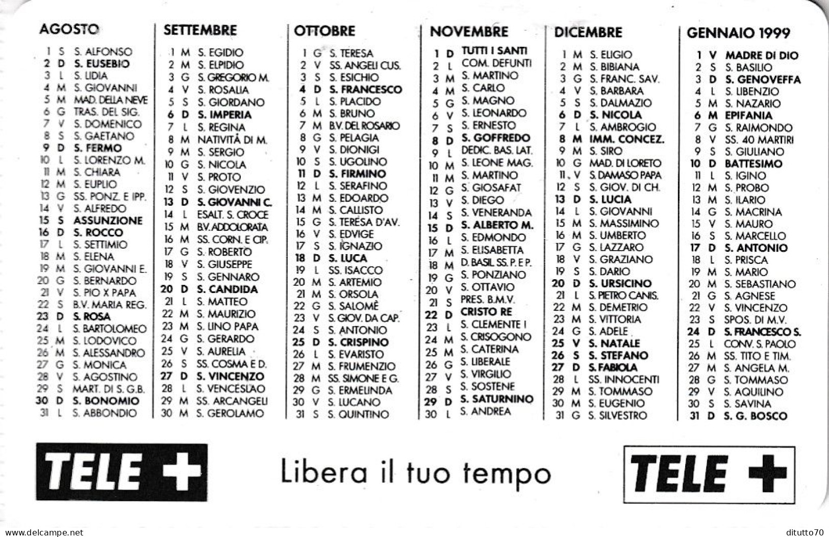 Calendarietto - Tele Più - Anno 1998 - Klein Formaat: 1991-00