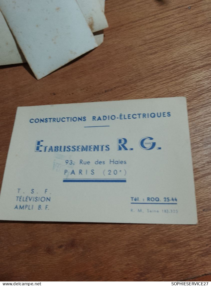 563 //   ETABLISSEMENTS R.G. PARIS / CONSTRUCTIONS RADIO-ELECTRIQUES - Cartoncini Da Visita
