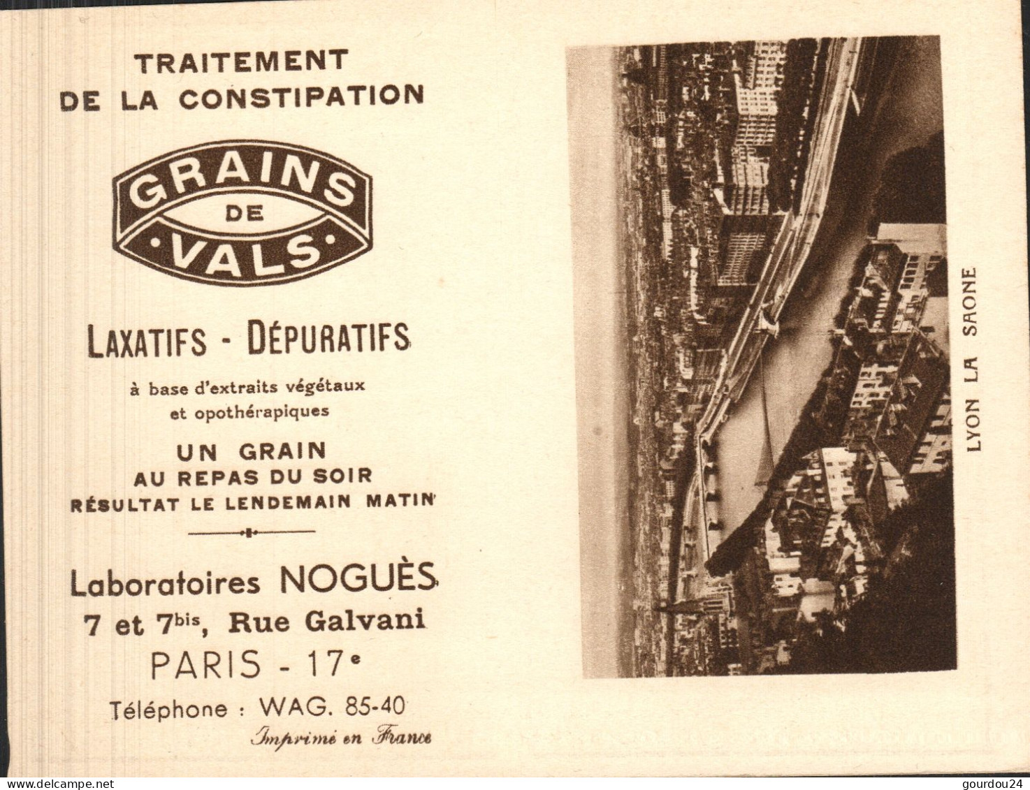 Pub Grains De VALS - Lyon La Saone - 1941 - Petit Format : 1941-60