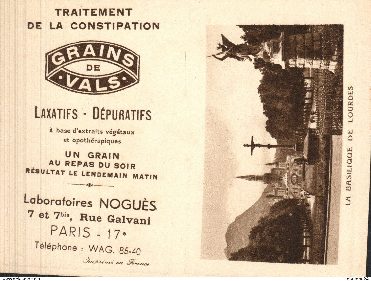 Pub Grains De VALS - Basilique De Lourdes - 1941 - Small : 1941-60