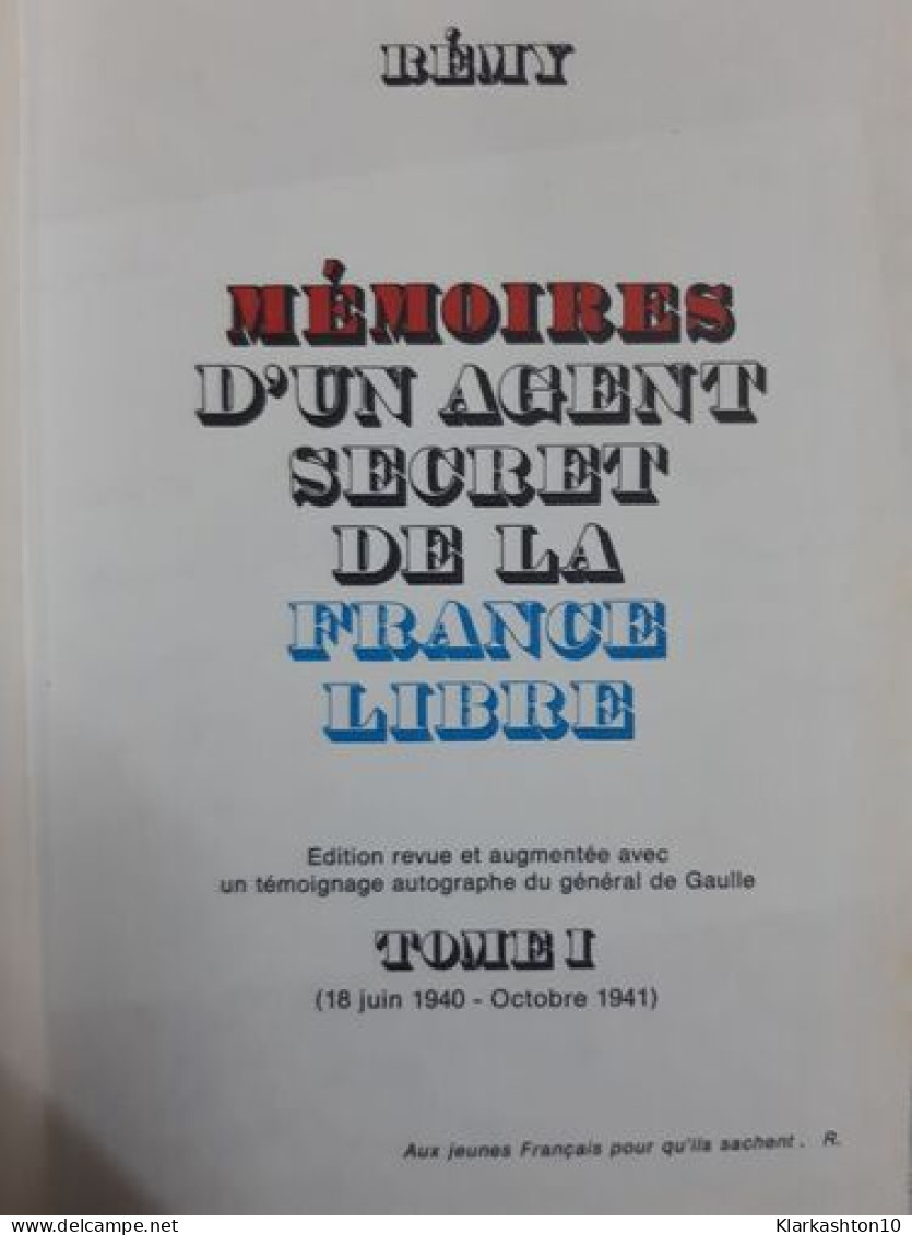 Memoires D'un Agent Secret France Libre - Autres & Non Classés