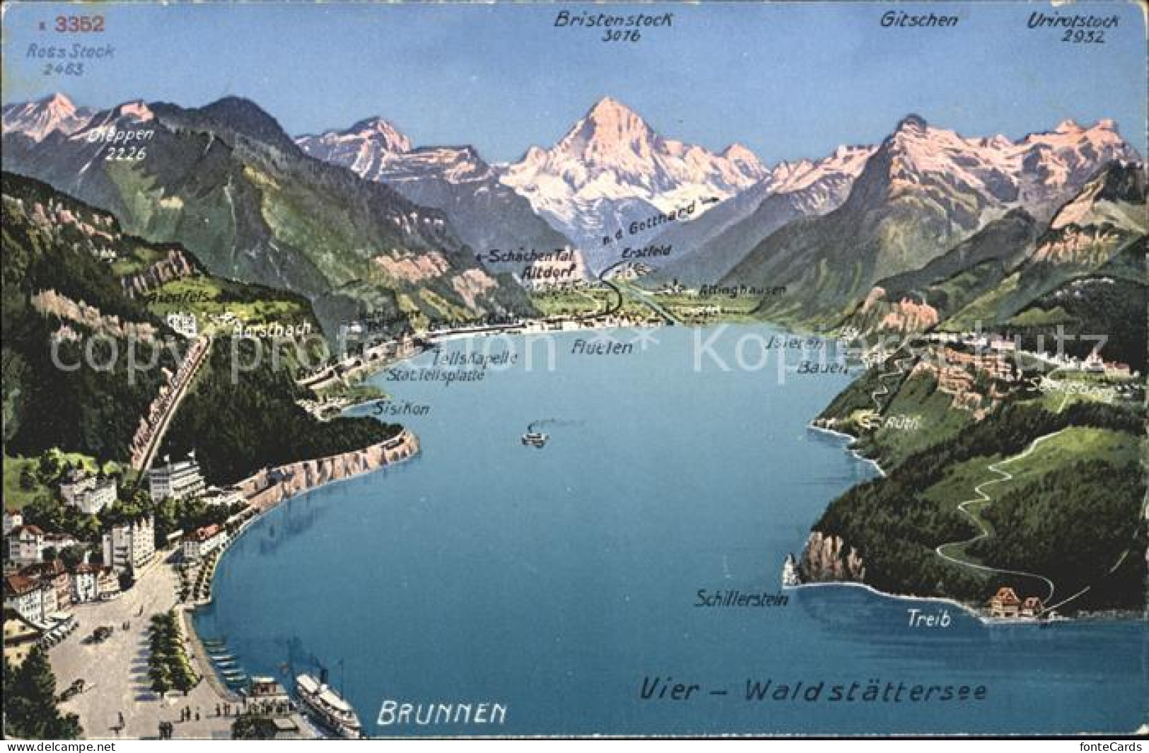 11776610 Brunnen SZ Am Vierwaldstaettersee Mit Alpen Panoramakarte Brunnen - Sonstige & Ohne Zuordnung