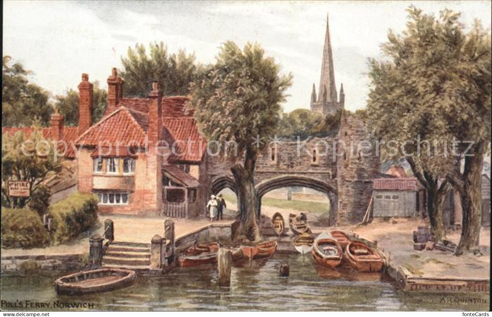 11775051 Norwich UK Pulls Ferry Water Colour Drawing Salmon Series   - Andere & Zonder Classificatie