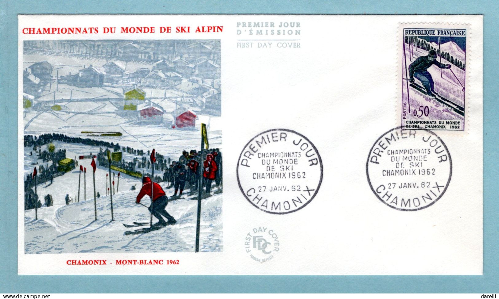 FDC France 1962 - Championnat De Monde De Ski  1962- YT 1327 - Le Slalom - 74 Chamonix - 1960-1969