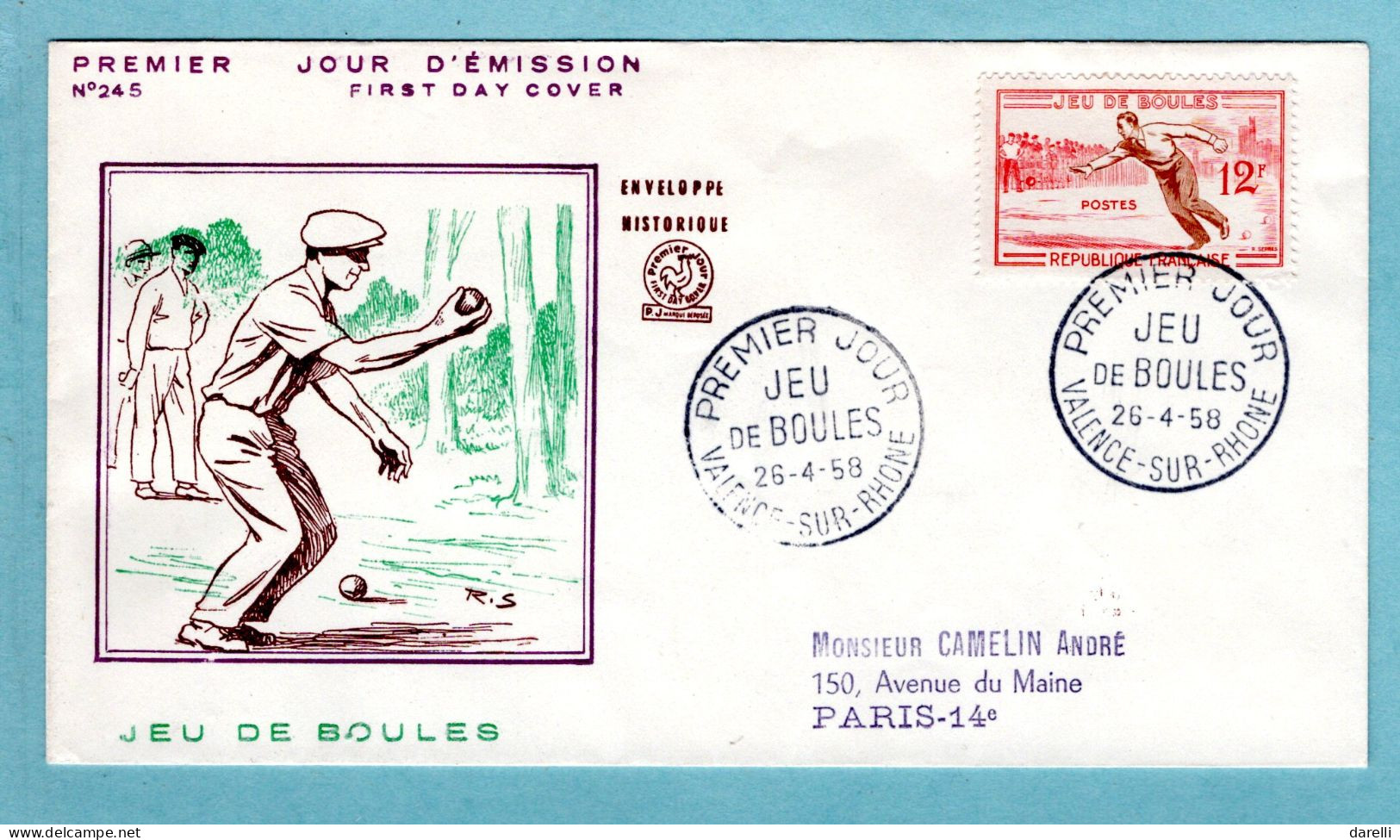 FDC France 1958 - Jeu De Boules - YT 1161 - Valence Sur Rhône - 1950-1959