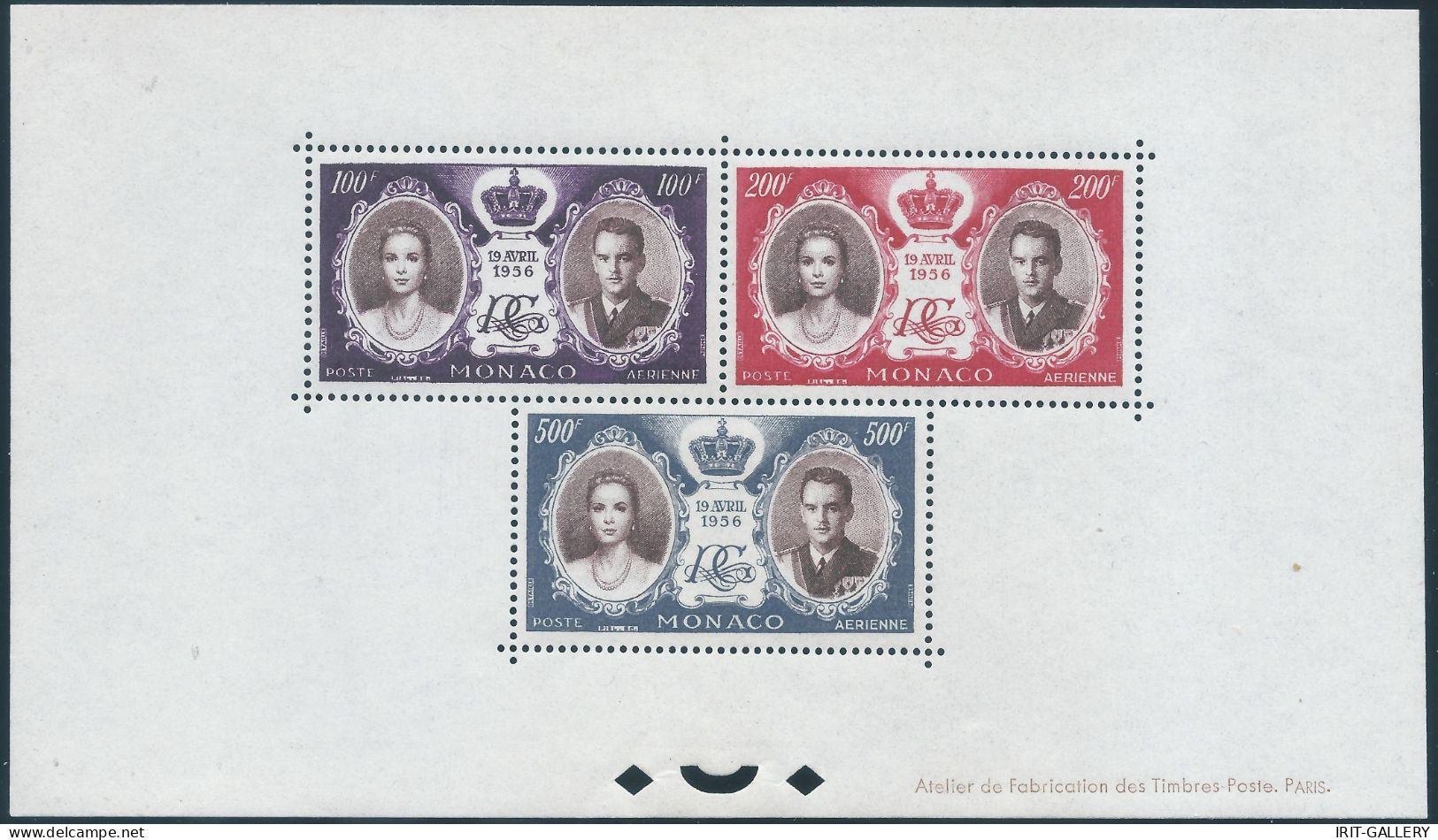 MONACO-MONK-MONTECARLO,1956 Airmail-Wedding Of Prince Rainier III & Grace Kelly,100Fr-200Fr-500Fr,Special Mini Sheet,MNH - Unused Stamps