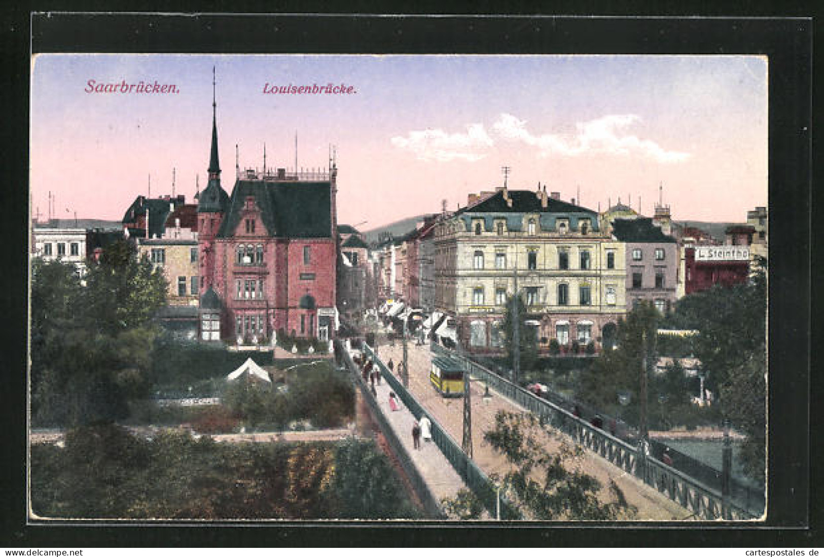 AK Saarbrücken / Saar, Louisenbrücke Mit Strassenbahn  - Tramways