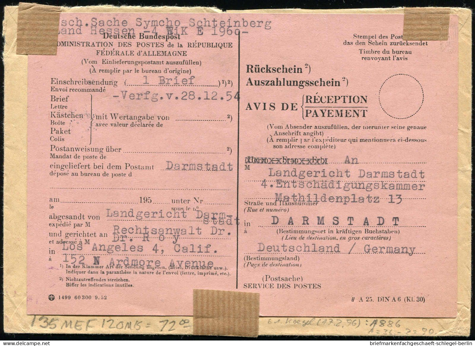 Bundesrepublik Deutschland, 1954, 135(2) + AFS, Brief - Other & Unclassified
