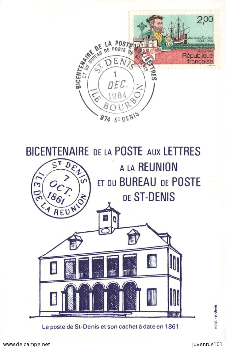 Carte Maximum-Bicentenaire De La Poste Aux Lettres à La Reunion-Oblitération Saint Denis En 1984    L2886 - Timbres (représentations)