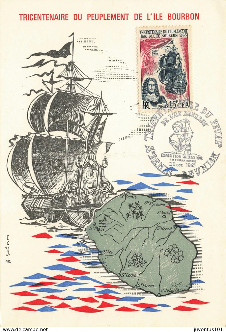 Carte Maximum-Tricentenaire Du Peuplement De L'Ile De Bourbon-Oblitération En 1965    L2886 - Briefmarken (Abbildungen)