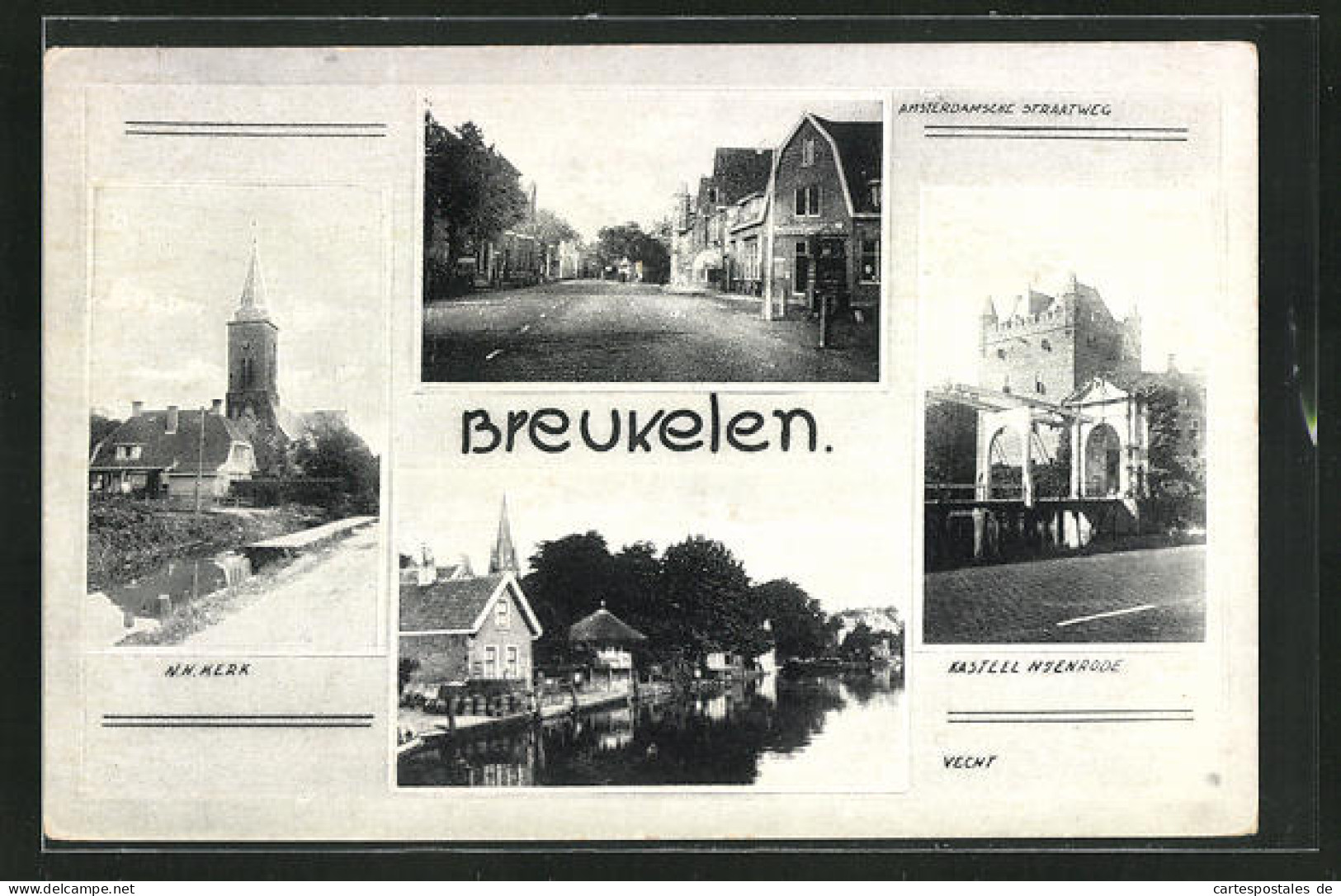 AK Breukelen, Kasteel Nyenrode, Amsterdamsche Straatweg, N.H. Kerk  - Breukelen