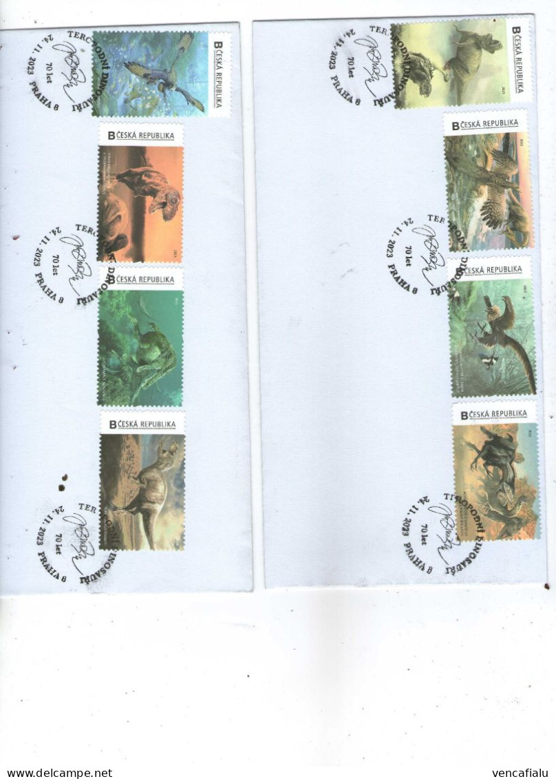 Czech Republic 2023 - Dinosaure By Jan Sovak, Commemorative Long Cover With  8 Personalised Stamps And Postmark - Prehistorics