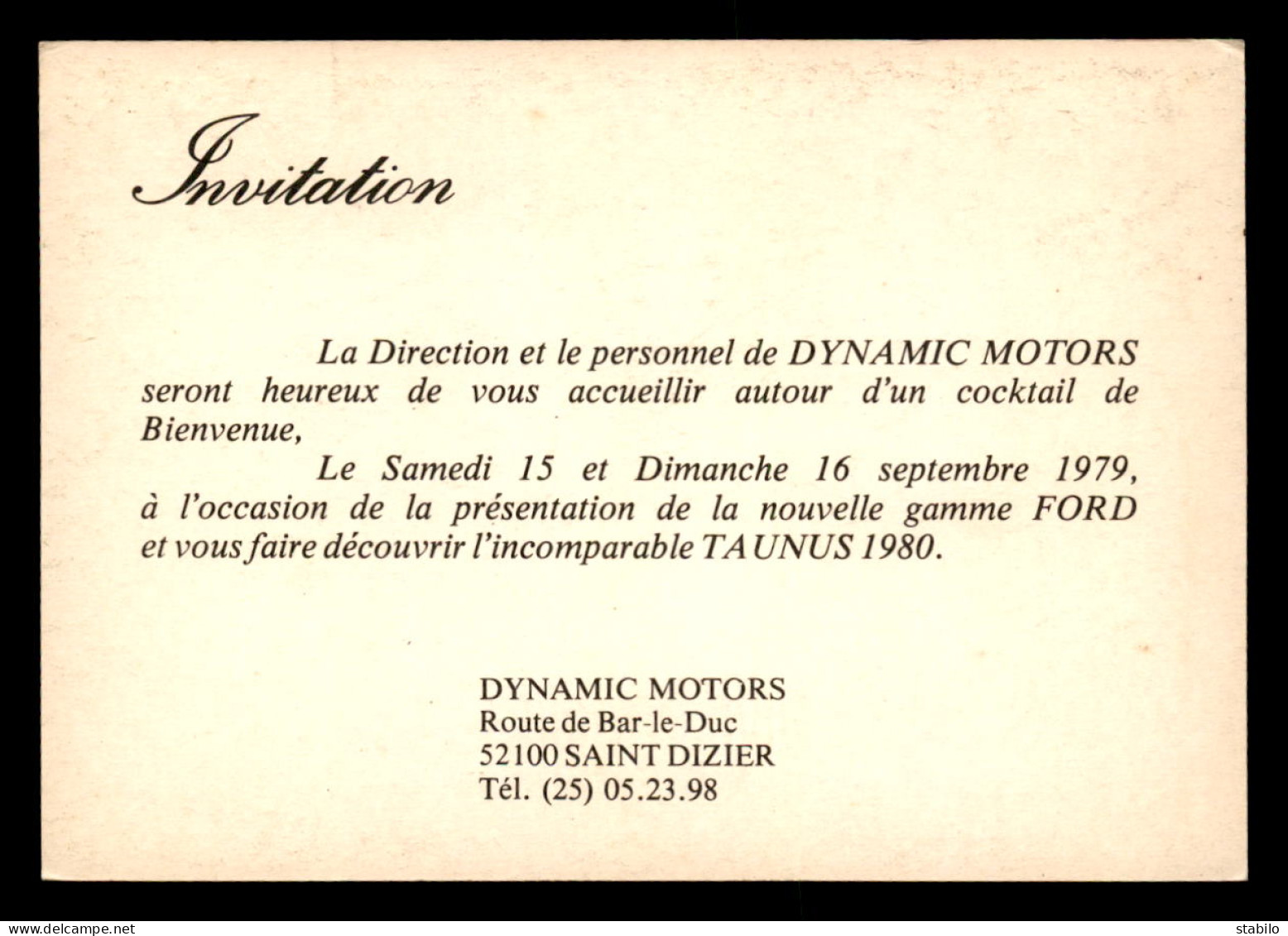 52 - SAINT-DIZIER - INVITATION - DYNAMIC MOTORS ROUTE DE BAR-LE-DUC - Saint Dizier