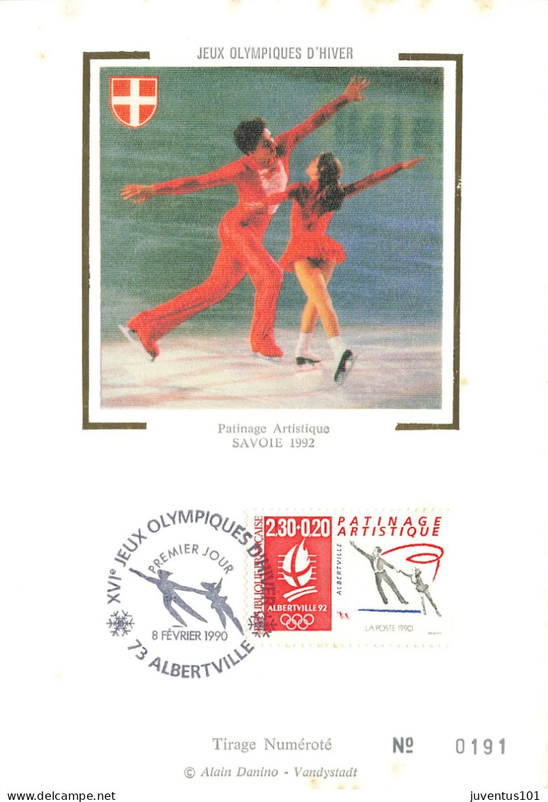 Carte Maximum-Patinage Artistique Savoie 1992-Oblitération Albertville En 1990-Numéroté    L2886 - Timbres (représentations)