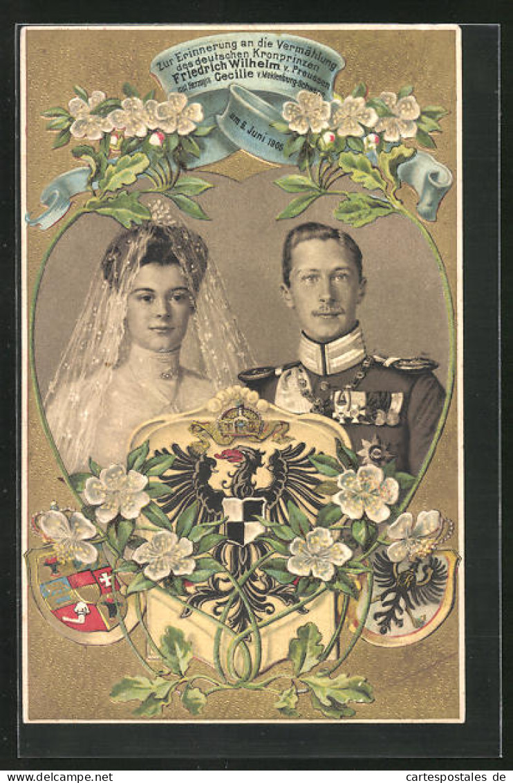 Präge-AK Erinnerung An Hochzeit Von Kronprinz Wilhelm Von Preussen 1905  - Royal Families