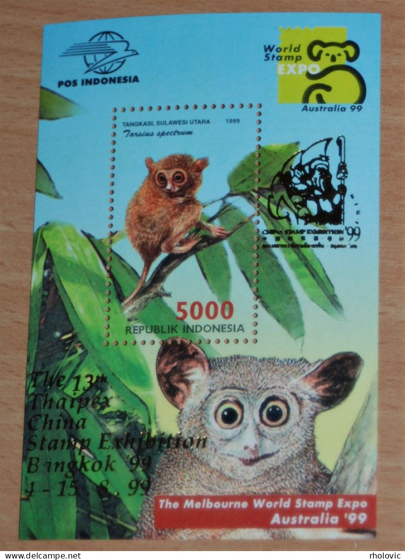 INDONESIA 1999, Stamp Exhibition, Monkeys, Animals, Fauna, Mi #B144, Souvenir Sheet, MNH** - Scimmie