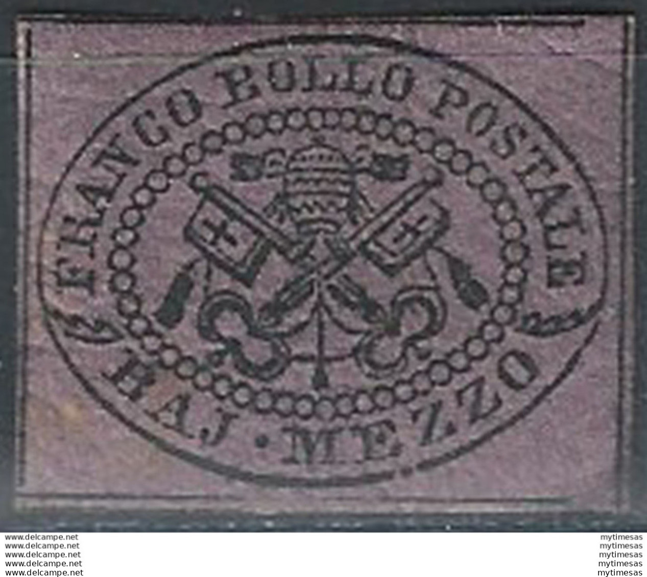 1852 Pontificio 1/2 Baj Lilla Vivo MNH Sass N. 1e - Kerkelijke Staten