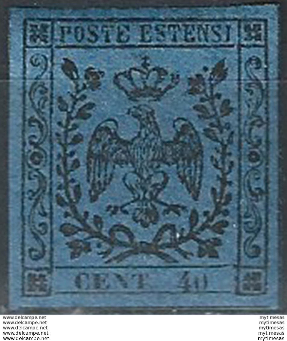 1852 Modena 40 Cent. Azzurro Scuro MNH Sassone N. 6 - Modena