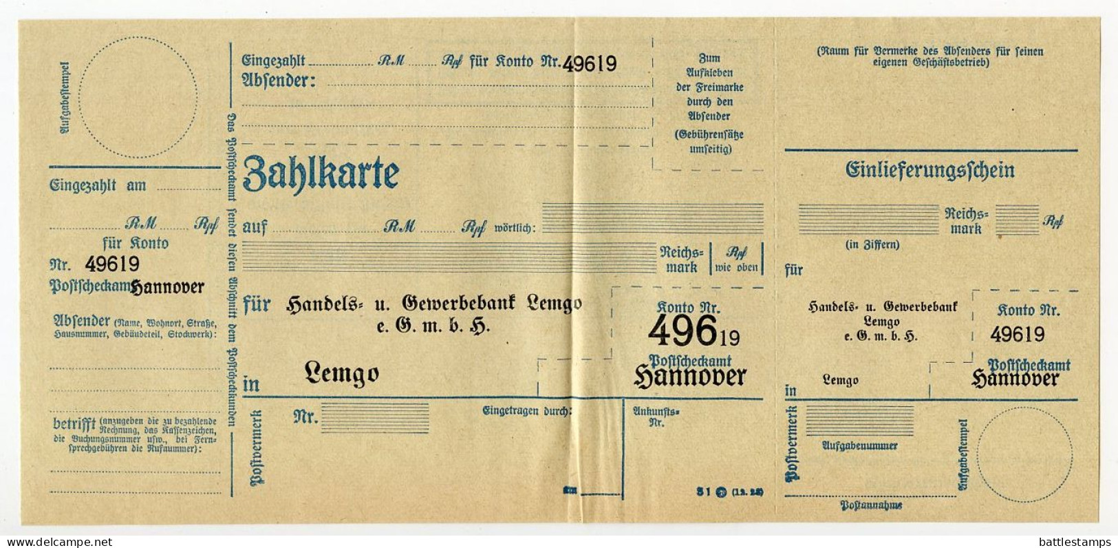 Germany 1932 Cover W/ Letter & Zahlkarte; Lemgo - „Deblukra" Deutsche Blutmehl- Und Kraftfutterfabrik;12pf. Hindenburg - Brieven En Documenten