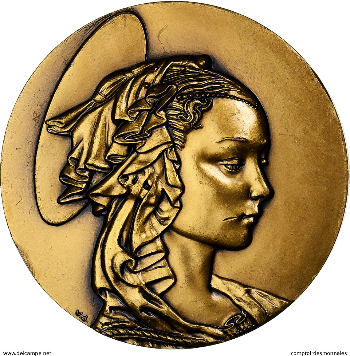 France, Médaille, Femme Coiffée, Bronze Florentin, SUP - Autres & Non Classés