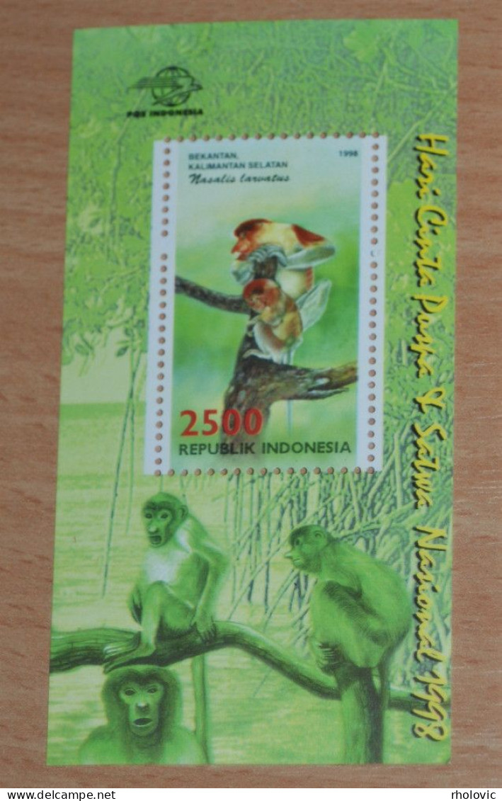 INDONESIA 1998, Monkeys, Animals, Fauna, Mi #B139, Souvenir Sheet, MNH** - Affen