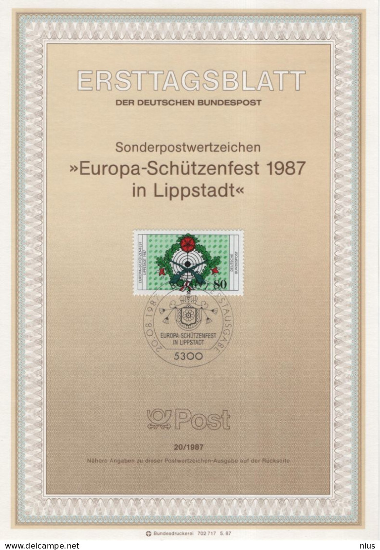Germany Deutschland 1987-20 Europa Schützenfest Lippstadt, Europe Championship Shooting, Canceled In Bonn - 1981-1990
